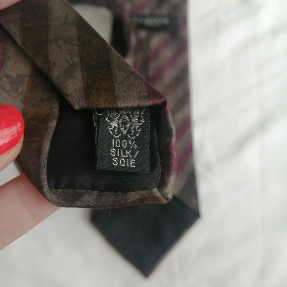 Lanvin Paris 100% Silk Striped Tie in Brown, Tan, Purple, and Black - Picture 10 of 14